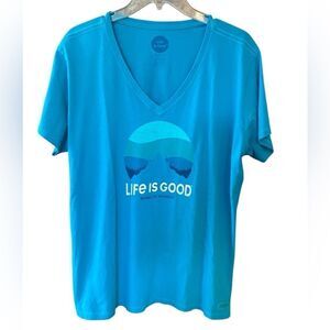 Life is Good Sz XL Women’s Turquoise Blue  Mtn Born to Wander Crusher T-Shirt
